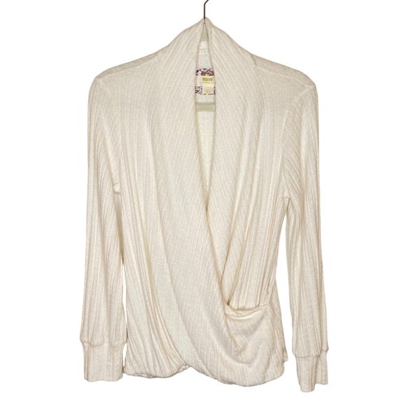 Maeve by Anthropologie Ivory Surplice Wrap Front Sweater, M Petite - Picture 2 of 8